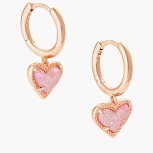 Kendra Scott Ari Heart Huggies Pink Drusy